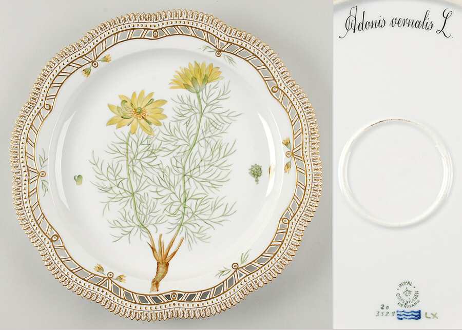 Flora Danica (1790 To 1960) 13" Round Pierced Platter-Adonis vernalis L