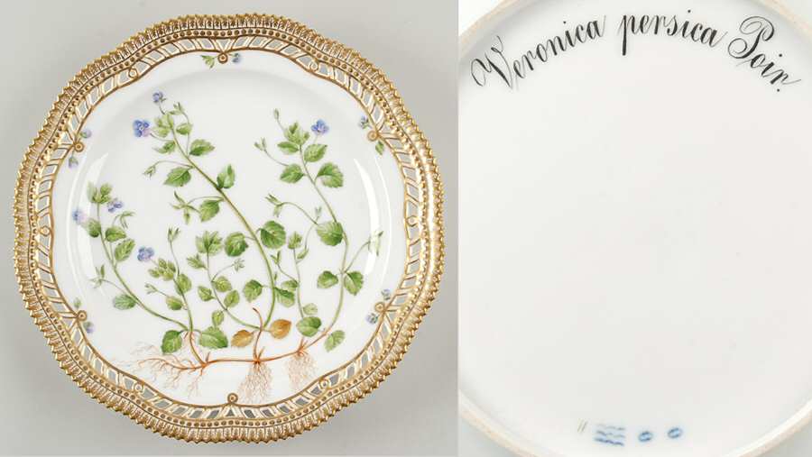 Flora Danica (1790 To 1960) 10" Round Pierced Platter-Veronica persica Poir