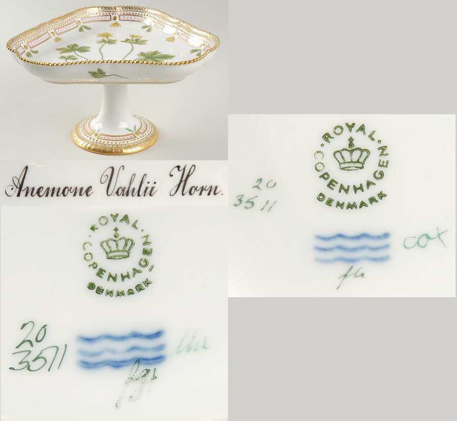 Flora Danica (1790 To 1960) Triangular High Foot Cake Plate-Anemone Vahlii Hor