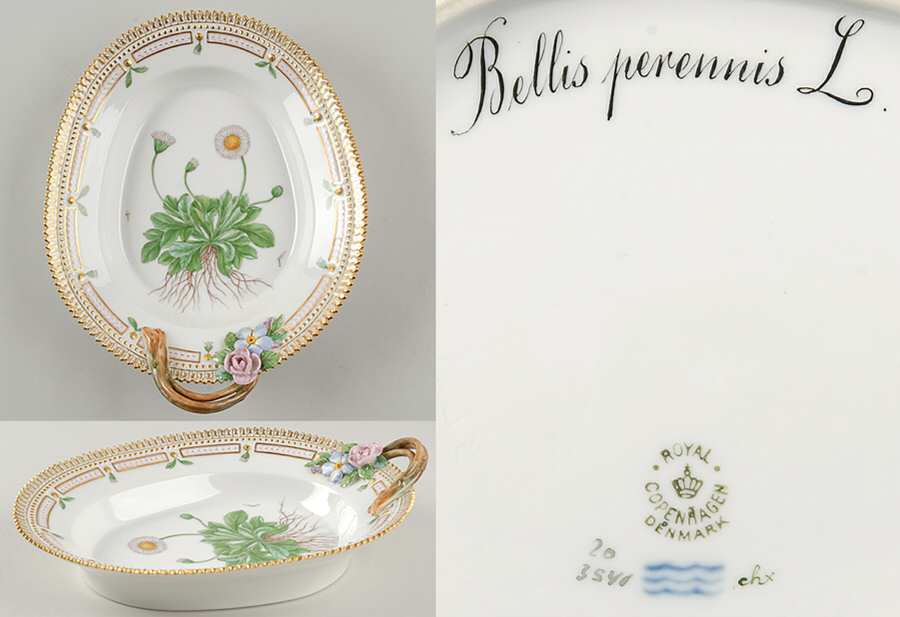 Flora Danica (1790 To 1960) 9" Oval Handled Pickle/Accent-Bellis perennis L
