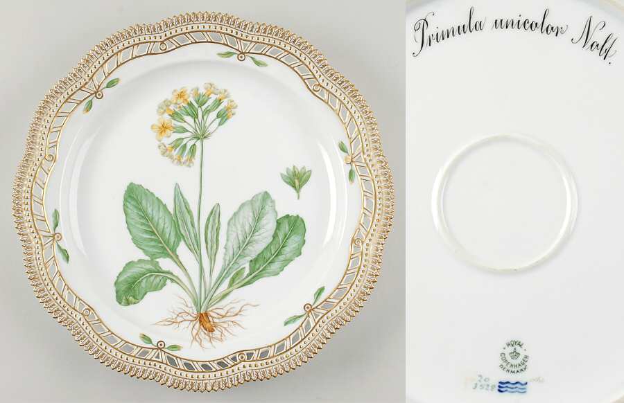 Flora Danica (1790 To 1960) 13" Round Pierced Platter-Primula unicolor Nolt