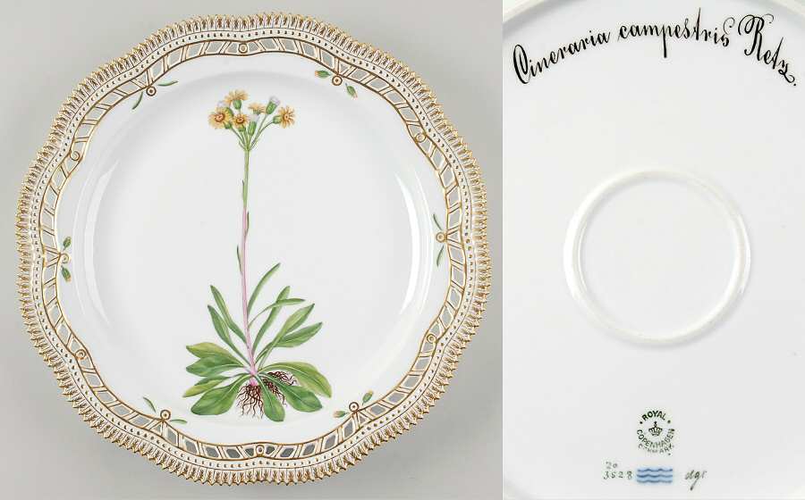Flora Danica (1790 To 1960) 13" Round Pierced Platter-Cineraria campestris Ret