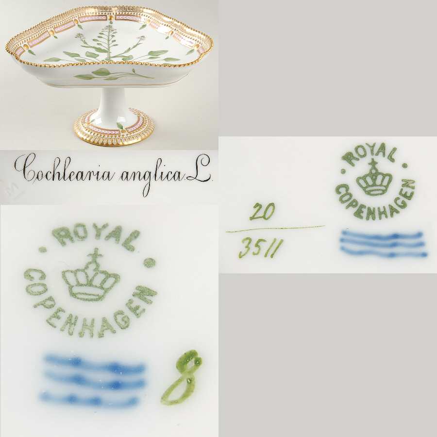 Flora Danica (1790 To 1960) Triangular High Foot Cake Plate-Cochlearia anglica
