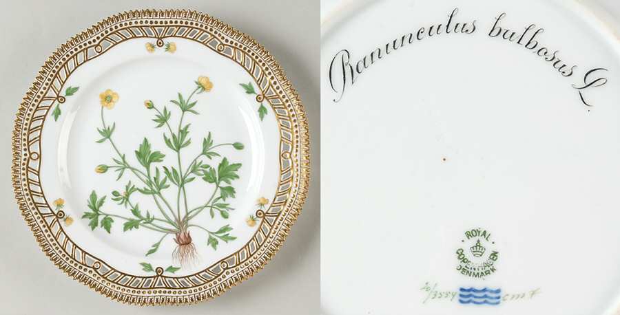 Flora Danica (1790 To 1960) 9" Pierced Luncheon Plate/Fruit Std-Ranunculus bul