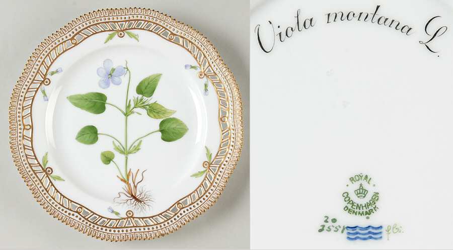 Flora Danica (1790 To 1960) 9" Pierced Luncheon Plate/Fruit Std-Viola montana