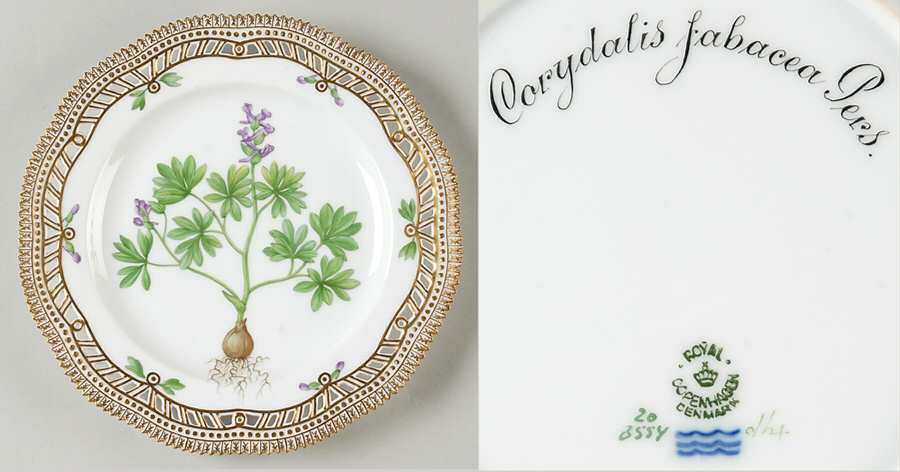 Flora Danica (1790 To 1960) 9" Pierced Luncheon Plate/Fruit Std-Corydalis jab