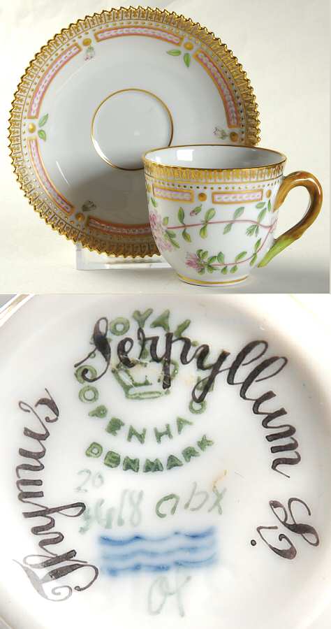 Flora Danica (1790 To 1960) Flat Demitasse Cup & Saucer-Thymus Serpyllum L