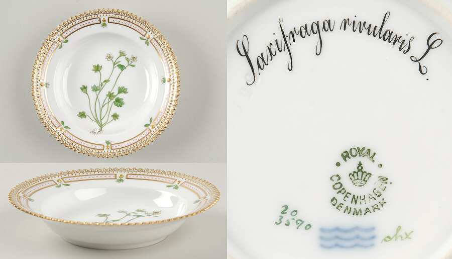 Flora Danica (1790 To 1960) Rim Fruit/Soup Bowl-Saxifraga rivularis L