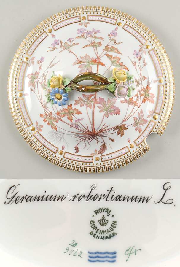 Flora Danica (1790 To 1960) Lid for 3 Qt Tureen-Geranium robertianum L