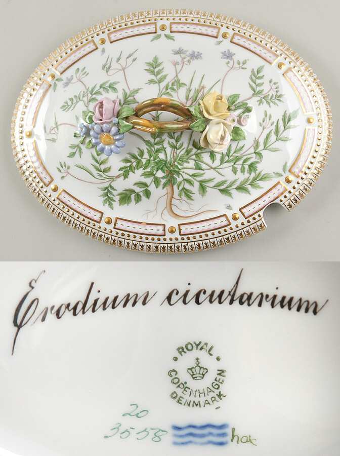 Flora Danica (1790 To 1960) Lid for 3 Qt Oval Tureen-Erodium Cicutarium