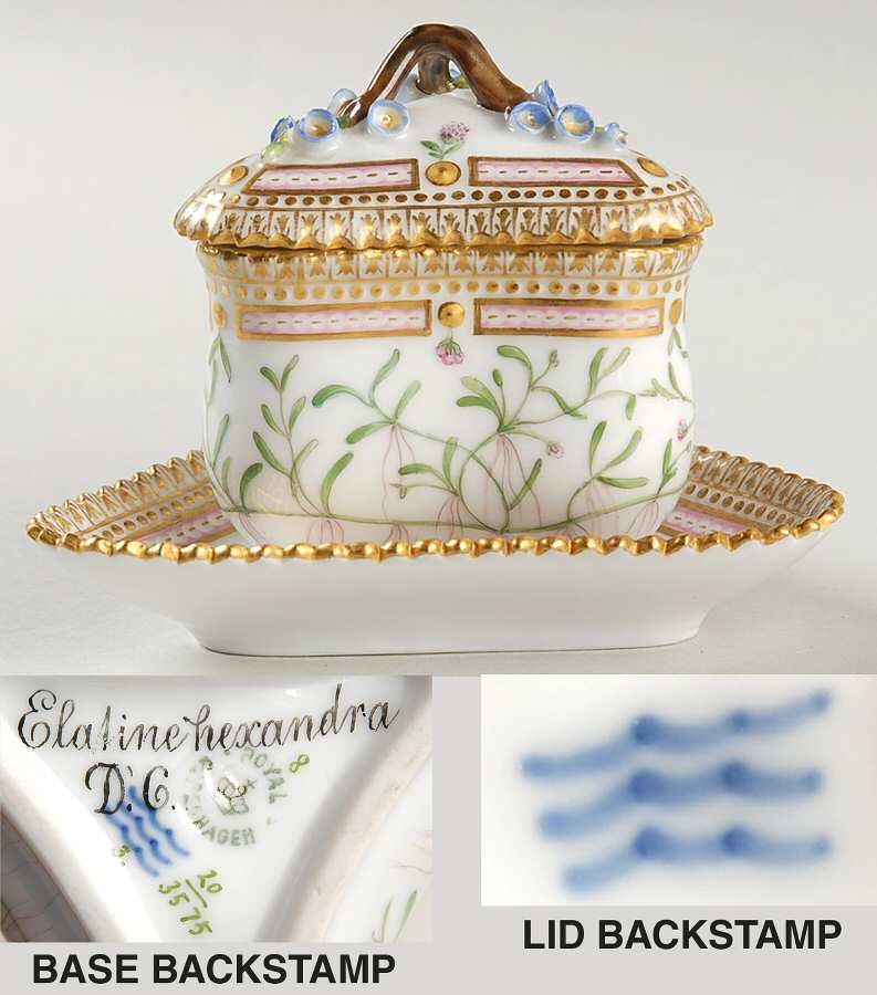 Flora Danica (1790 To 1960) Triangular Custard Cup, Saucer & Lid-Elatine hexan