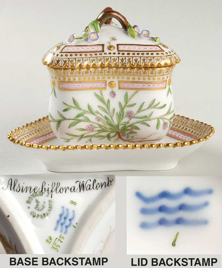 Flora Danica (1790 To 1960) Triangular Custard Cup, Saucer & Lid-Corrigiola li