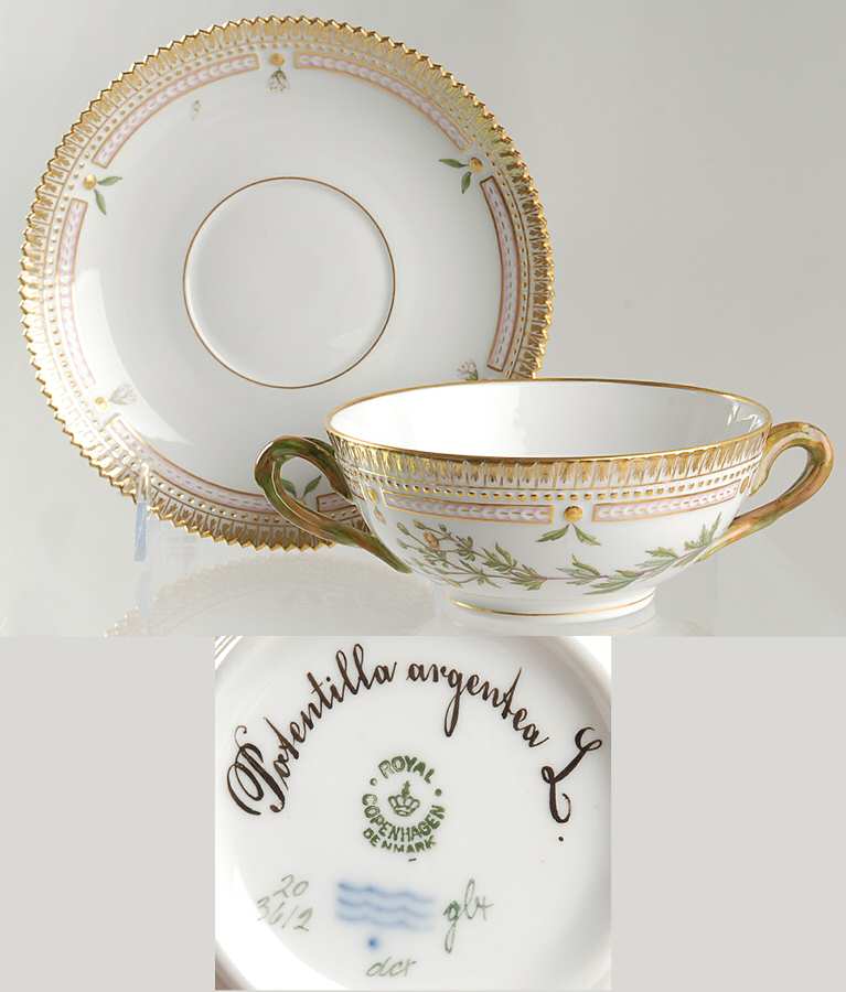 Flora Danica (1790 To 1960) Flat Cream Soup & Saucer-Potentilla argentea L