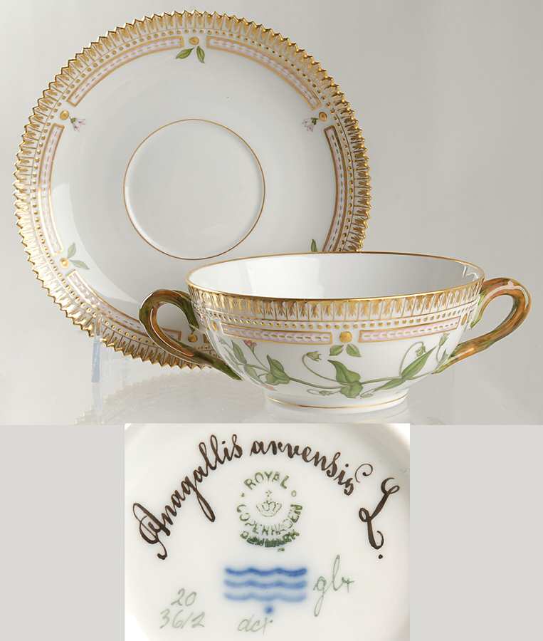 Flora Danica (1790 To 1960) Flat Cream Soup & Saucer-Anagallis arvensis L