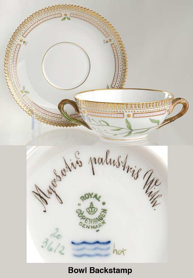 Flora Danica (1790 To 1960) Flat Cream Soup & Saucer-Myosotis palustris With