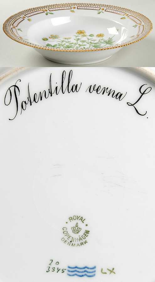 Flora Danica (1790 To 1960) Large Rim Soup Bowl-Potentilla verna L