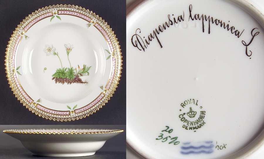 Flora Danica (1790 To 1960) Rim Fruit/Soup Bowl-Diapensia lapponica L