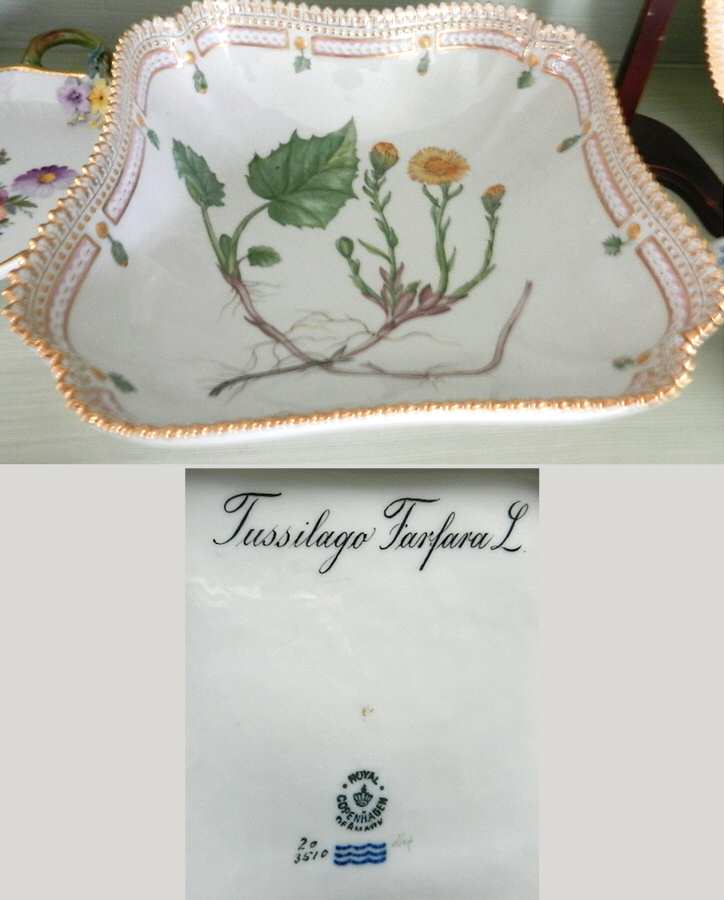 Flora Danica (1790 To 1960) 8" Square Salad Serving Bowl-Tussilago Farfara L