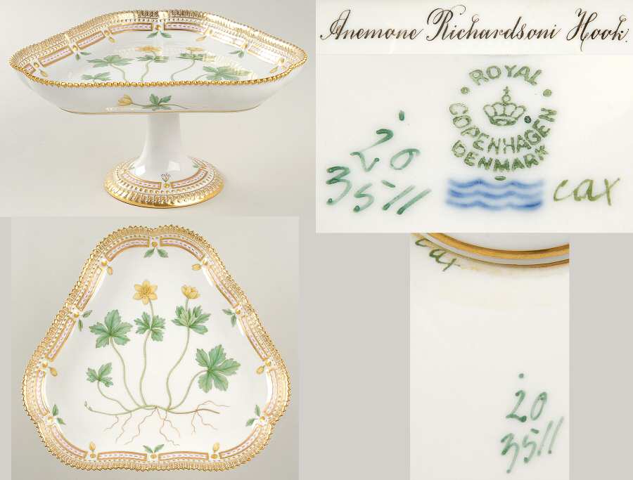 Flora Danica (1790 To 1960) Triangular High Foot Cake Plate-Anemone Richardson