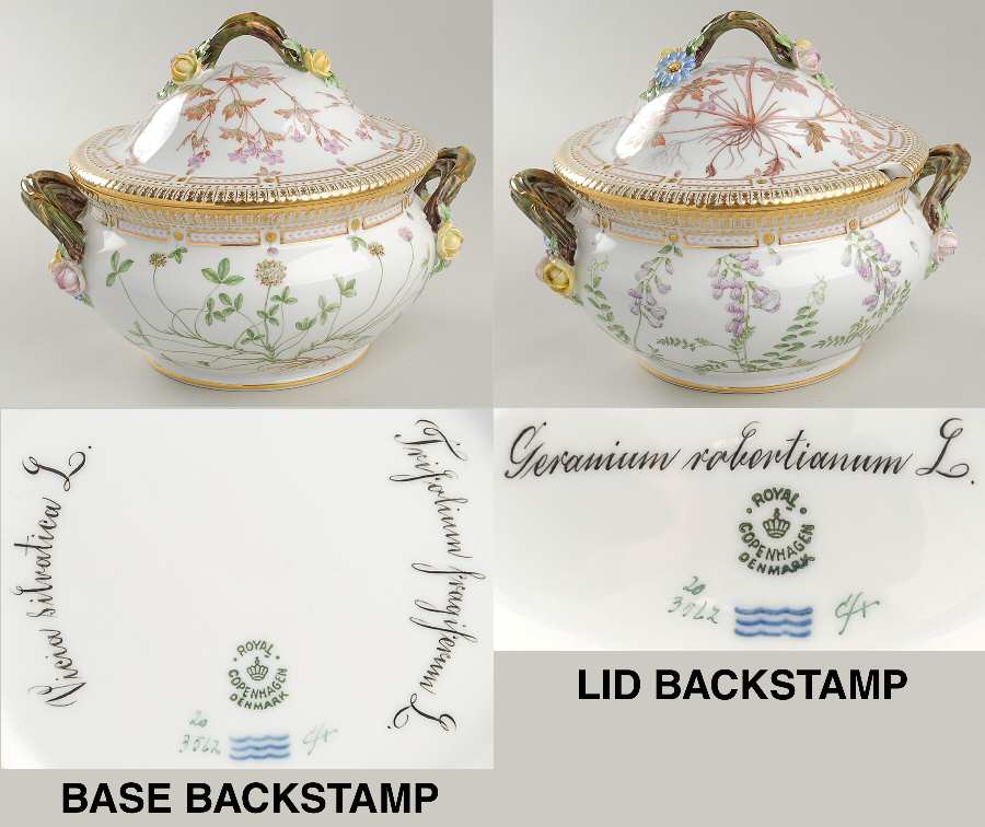 Flora Danica (1790 To 1960) 3 Qt Tureen & Lid-Trifol frag,Vicia silvat,Gera ro