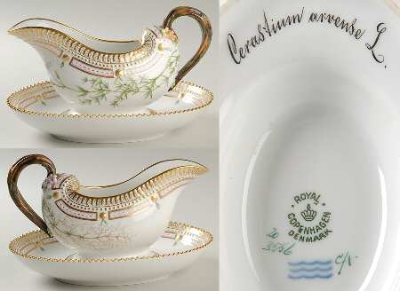 Flora Danica (1790 To 1960) Sauce Boat & Fixed Stand-Cerastium arvense L.
