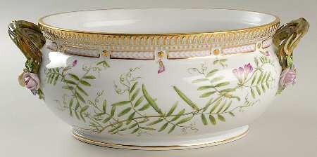 Flora Danica (1790 To 1960) 4Qt Oval Tureen No Lid-Vicia angust,Linnoea boreal