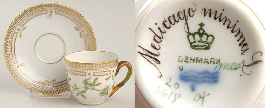 Flora Danica (1790 To 1960) Flat Demitasse Cup & Saucer-Medicago minima L.