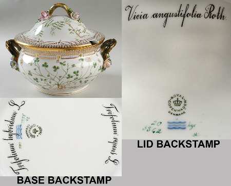 Flora Danica (1790 To 1960) 3 Qt Tureen & Lid-Trifol hybr,Trifol rep,Vicia ang