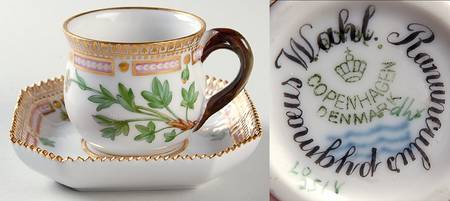 Flora Danica (1790 To 1960) Round Custard Cup & Saucer-Ranunculus pyginau