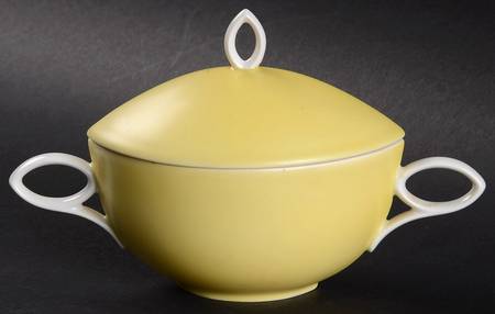 Oval Yellow Sugar Bowl & Lid