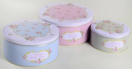 New Country Roses White Round Storage Tin & Lid (Set of 3)