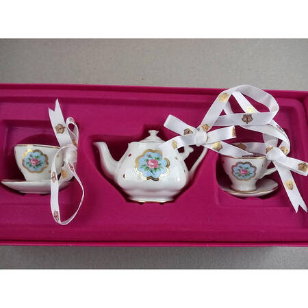 Polka Rose Teacup & Saucer Ornament