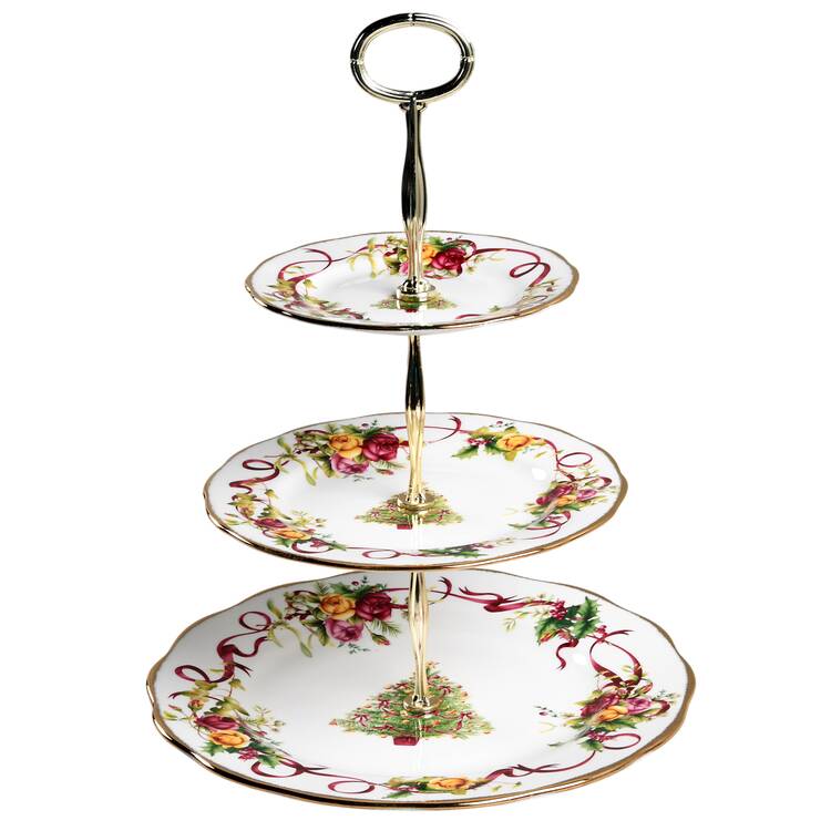 Old Country Roses (Christmas Tree) 13 7/8"-14 1/4" 3-Tiered Serving Tray(DP,SP,BB) HC