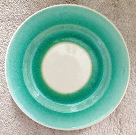 Crackle Glass (Aqua Rim, White Center) Salad Plate