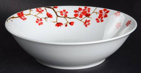 Red Cherry Blossom 9" Round Vegetable Bowl