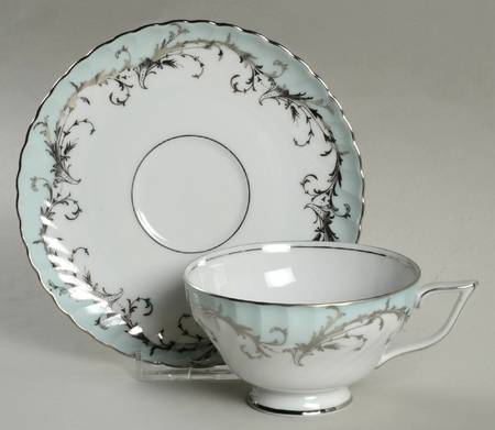 Elegance Blue Green (Platinum Trim) Footed Cup & Saucer Set