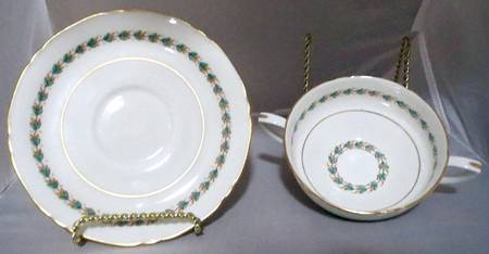 Lareath Aqua Footed Cream Soup Bowl & Saucer Set