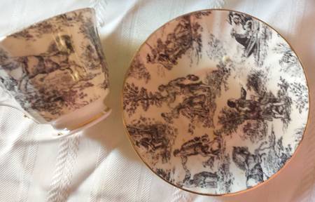Village Life Black Footed Cup & Saucer Set