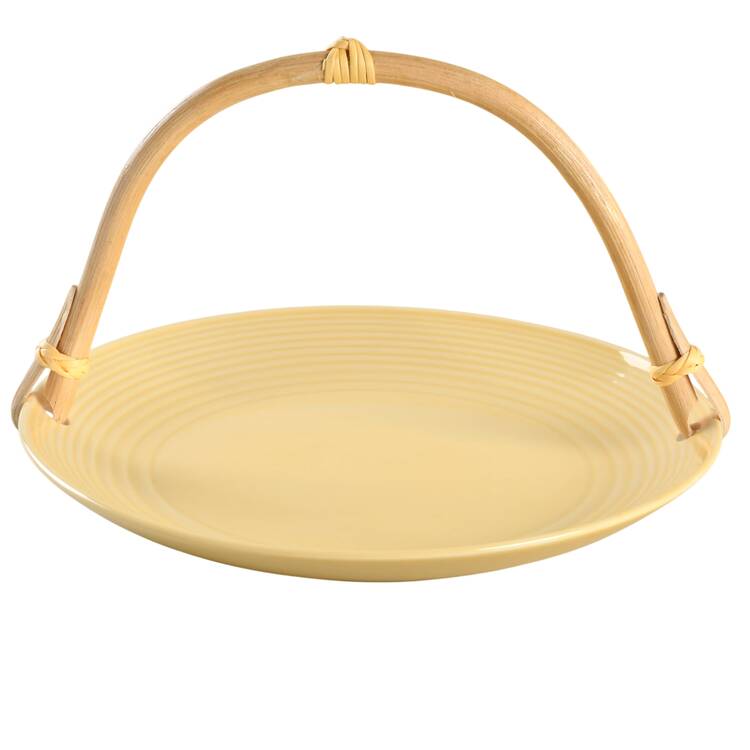 Maze Buttermilk 5 3/8"-5 5/8" Bamboo Handled Serving Plate  HC