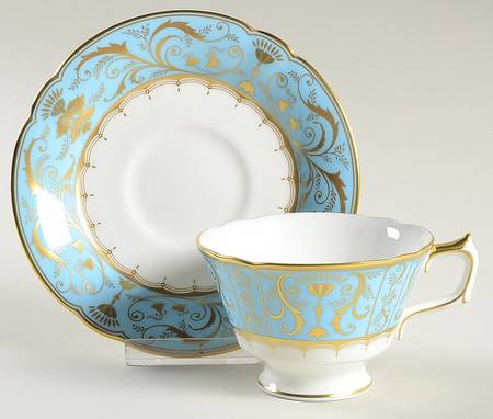 Darley Abbey Harlequin Duck Egg Footed Cup & Saucer Set