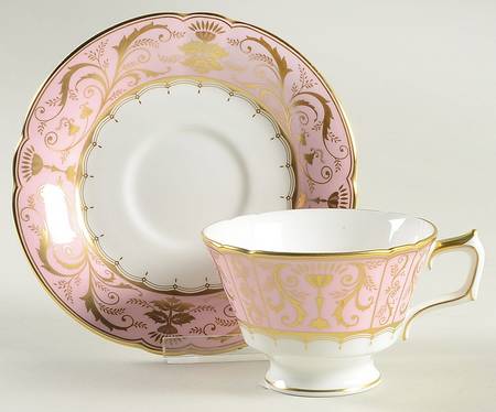 Darley Abbey Harlequin Baby Pink Footed Cup & Saucer Set
