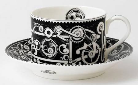 Steam Punk Black Flat Cup & Saucer Set