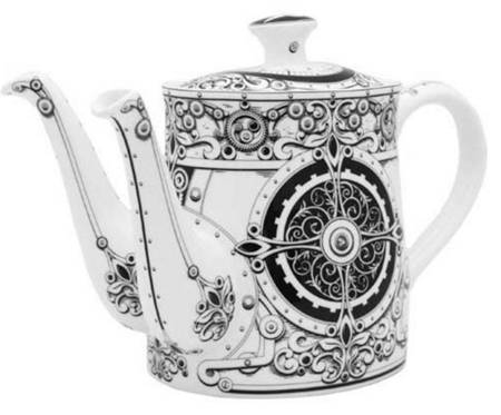 Steam Punk White Dual Spout Teapot & Lid