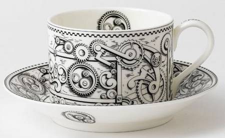 Steam Punk White Flat Cup & Saucer Set