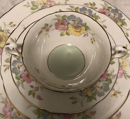 Briar Rose Footed Cream Soup Bowl & Saucer Set