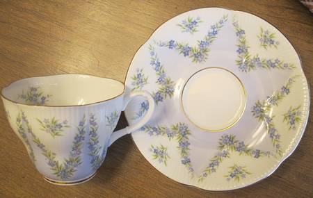 Blue Taffeta Footed Cup & Saucer Set