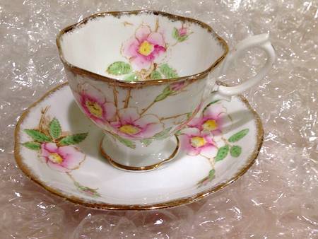 Wild Rose (Brushed Gold) Footed Cup & Saucer Set