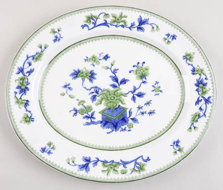 W8464-Green & Blue 13" Oval Serving Platter