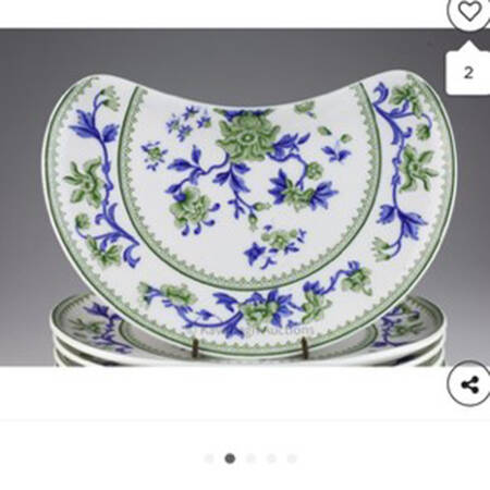 W8464-Green & Blue Crescent Salad Plate