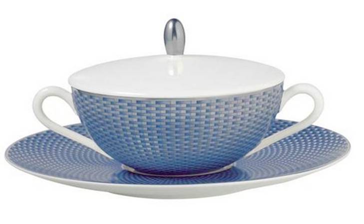Tresor Blue Cream Soup Bowl & Saucer Set with Lid